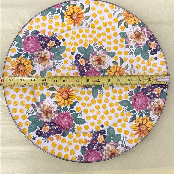 Mackenzie Childs Buttercup Yellow Polka Dot Charger Plate Platter 16in RARE - Picture 2 of 8
